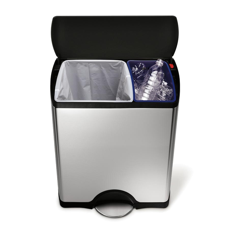 Studio 46L Rectangular Recycler. Brushed Stainless Steel Plastic Lid